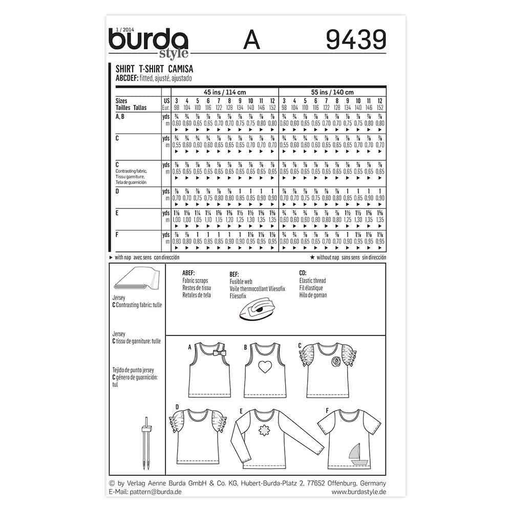 BURDA Kids Sewing Pattern 9439 Kids Top