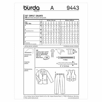 BURDA Kids Sewing Pattern 9443 Kids Suit
