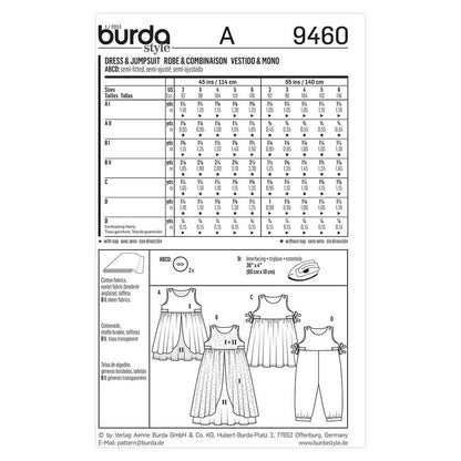 BURDA Kids Sewing Pattern 9460 Kids Dress & Jumpsuit