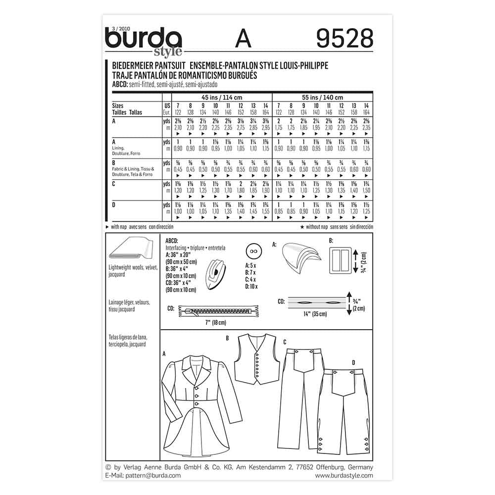 BURDA Kids Sewing Pattern 9528 Costume Kids History