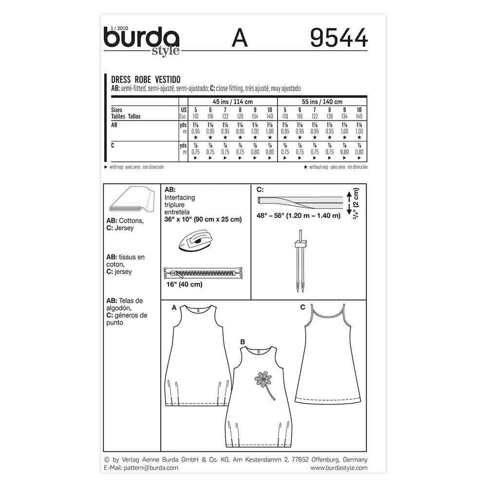 BURDA Kids Sewing Pattern 9544 Kids Dress