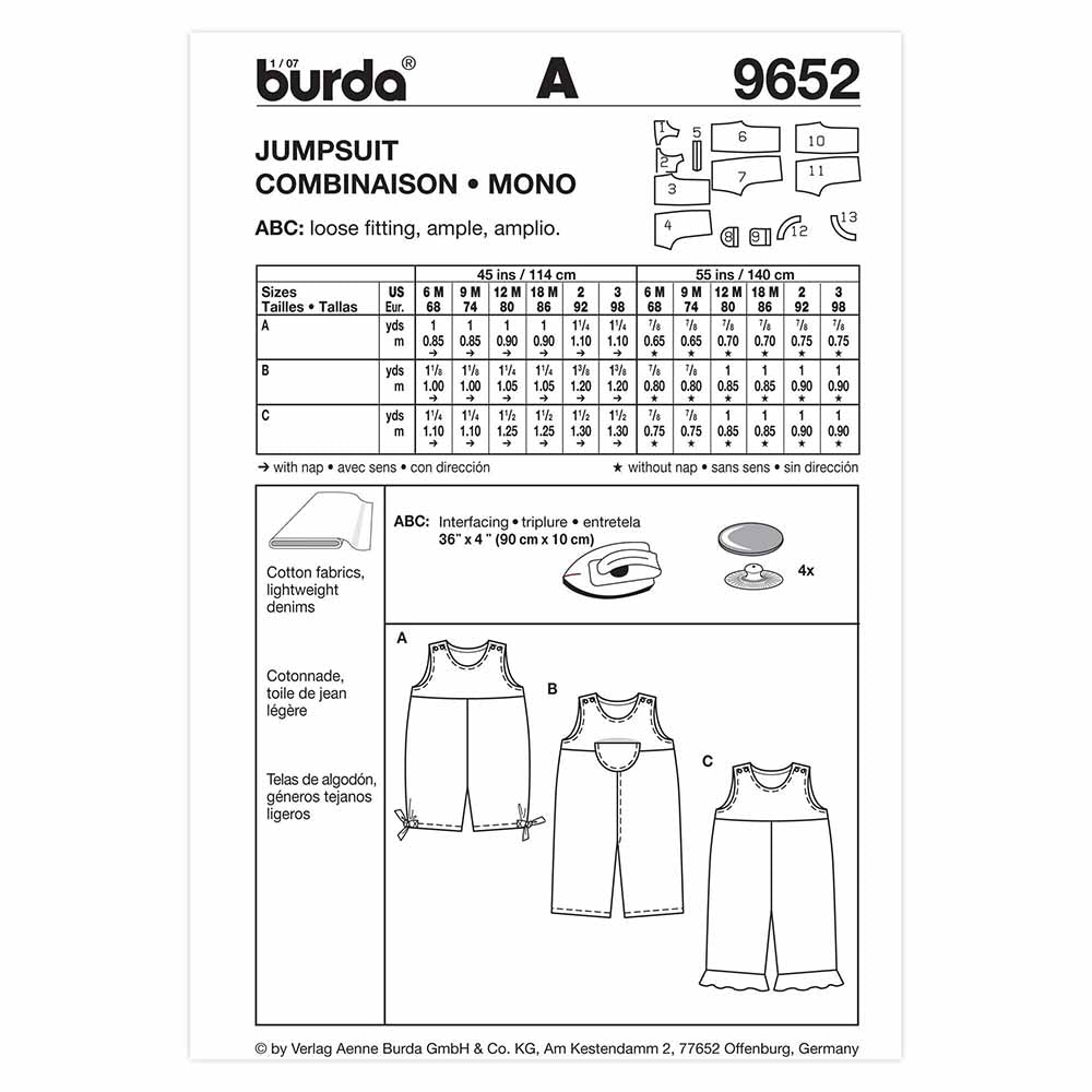 BURDA Sewing Pattern #9652 Child Jumpsuit