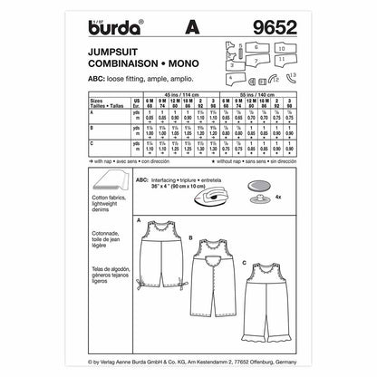 BURDA Sewing Pattern #9652 Child Jumpsuit