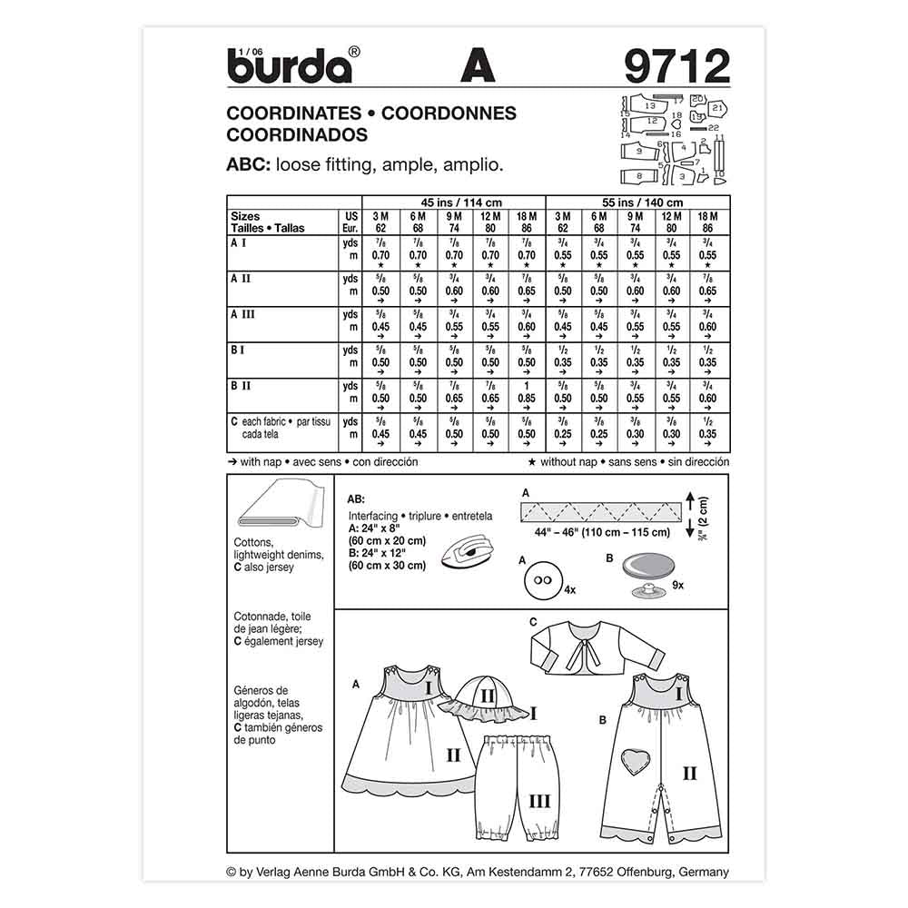 BURDA Sewing Pattern #9712 Child Coordinates