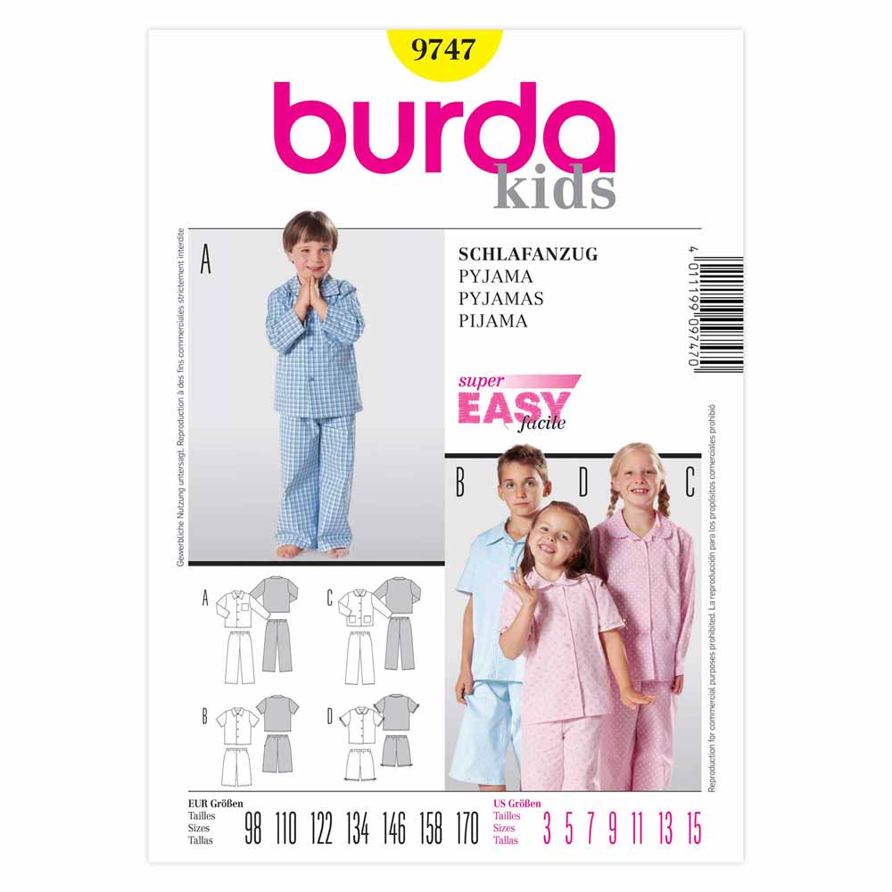 BURDA Sewing Pattern #9747 Child Pyjamas