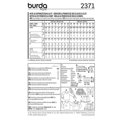 BURDA Carnival Sewing Pattern #2371 Witch / Ice Princess / Fairy