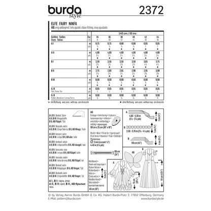 BURDA Carnival Sewing Pattern #2372 Womens Fairy