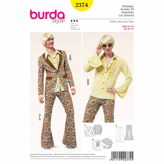 BURDA Carnival Sewing Pattern #2374 Mens Seventies