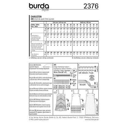 BURDA Carnival Sewing Pattern #2376 Womens Charleston