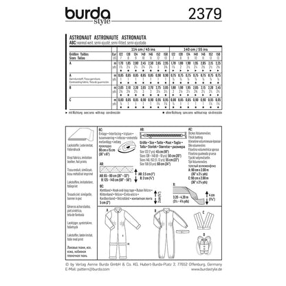BURDA Carnival Sewing Pattern #2379 Kids Astronaut