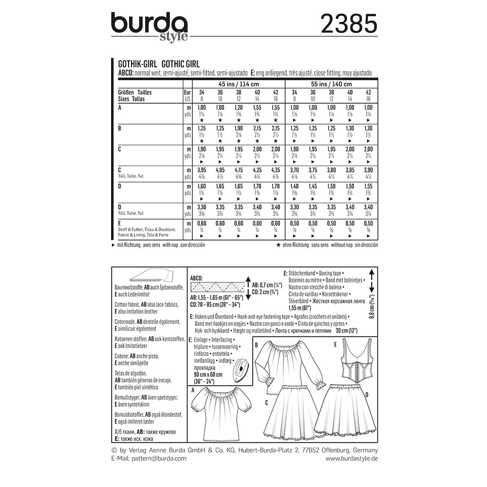 BURDA Carnival Sewing Pattern #2385 Womens Gothic Girl