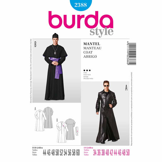 BURDA Carnival - 2388 Mens Costume Pattern - Coat