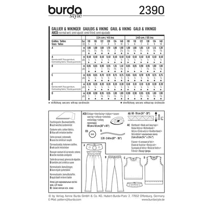 BURDA Carnival Sewing Pattern #2390 Kids Gaul / Viking