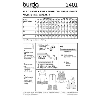 BURDA Carnival Sewing Pattern #2401 Kids Dress & Pants