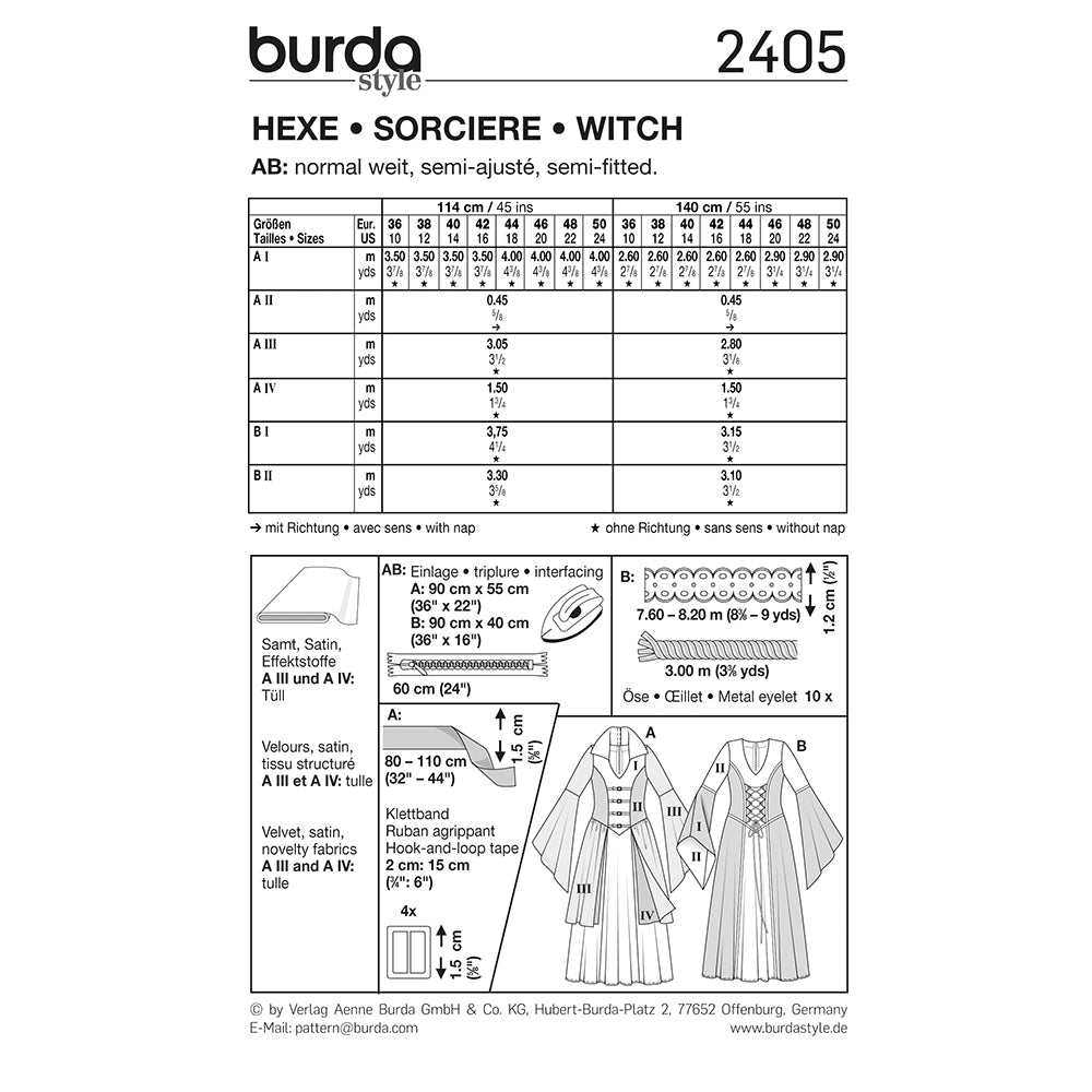 BURDA Carnival Sewing Pattern #2405 Womens Witch
