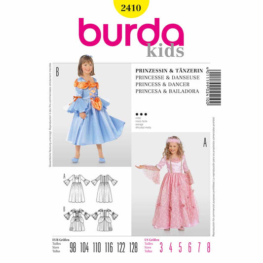 BURDA Carnival Sewing Pattern 2410 Girls Princess & Dancer Costume