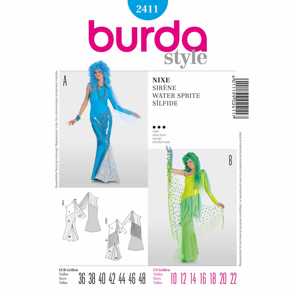 BURDA Carnival - 2411 Womens Costume Pattern - Water Sprite