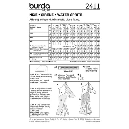 BURDA Carnival Sewing Pattern 2411 Women Water Sprite Costume
