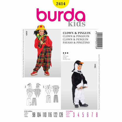BURDA Carnival Sewing Pattern 2414 Kids Clown & Penguin Costume