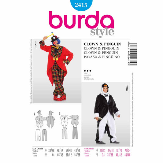 BURDA Carnival Sewing Pattern 2415 Adults Clown & Penguin Costume