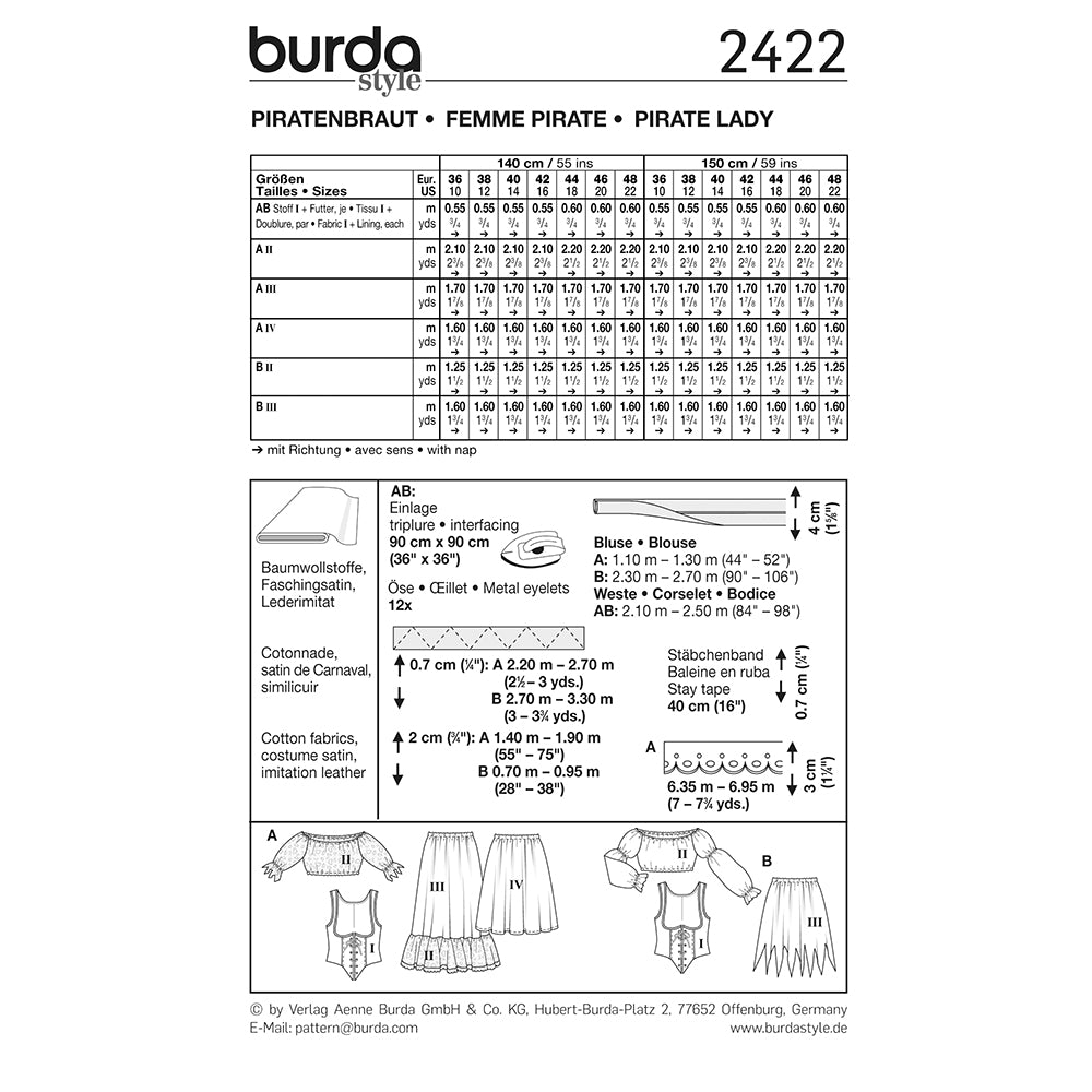 BURDA Carnival Sewing Pattern 2422 Women Pirate Lady Costume