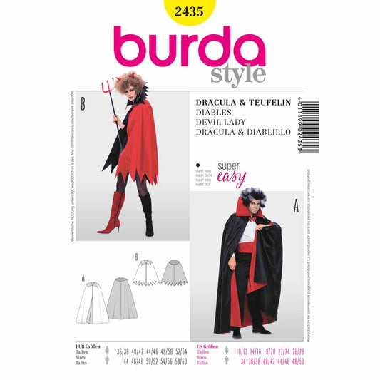 BURDA Carnival - 2435 Adult Costume Pattern - Dracula & Devil Lady