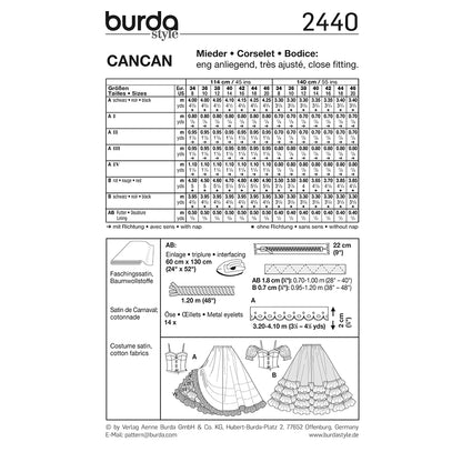 BURDA Carnival Sewing Pattern 2440 Women Cancan Costume Costume