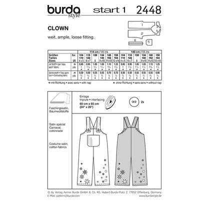 BURDA Carnival Sewing Pattern 2448 Kids Clown Costume