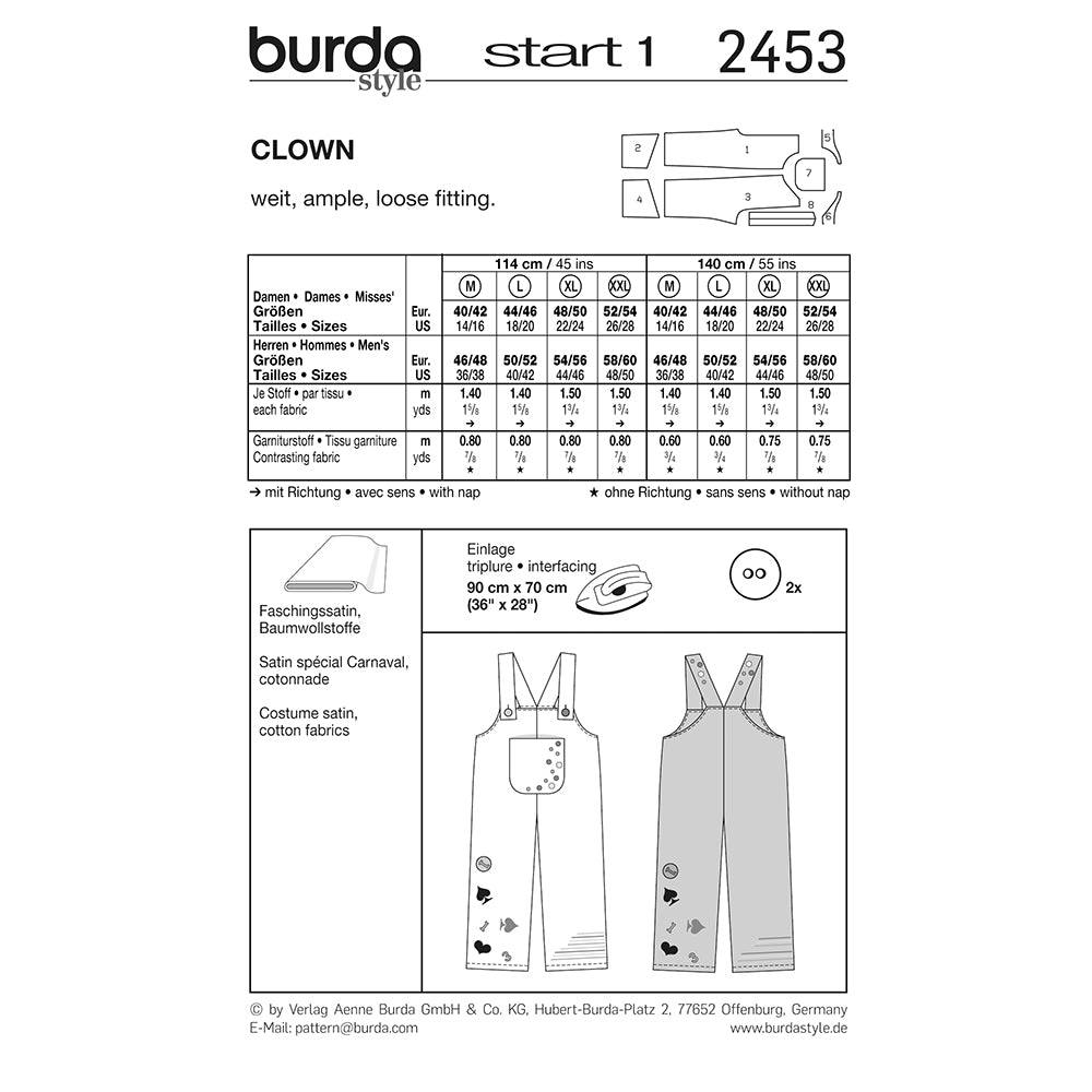 BURDA Carnival Sewing Pattern 2453 Adults Clown Costume