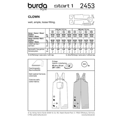 BURDA Carnival Sewing Pattern 2453 Adults Clown Costume