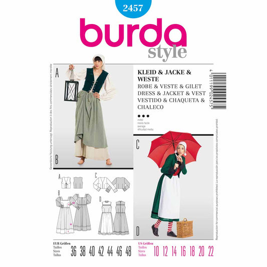 BURDA Carnival - 2457 Womens Costume Pattern - Dress & Jacket & Vest