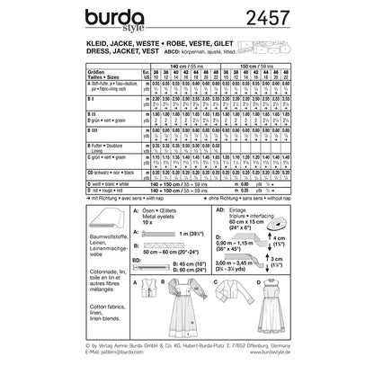 BURDA Carnival Sewing Pattern 2457 Women Dress, Jacket & Vest Costume Costume