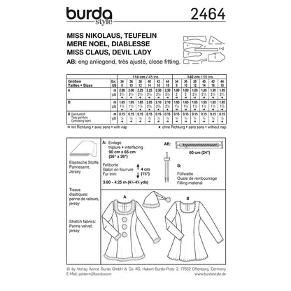 BURDA Carnival Sewing Pattern 2464 Women Miss Claus, Witch & Nurse Costume