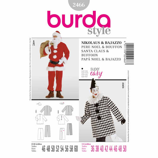 BURDA Carnival Sewing Pattern 2466 Men Santa Claus & Buffoon Costume