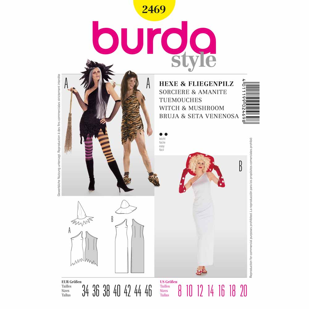 BURDA Carnival Sewing Pattern 2469 Women Witch & Mushroom Costume