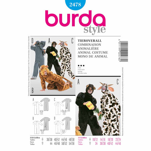 BURDA Carnival Sewing Pattern Pattern 2478 Adult Costume Pattern Animals