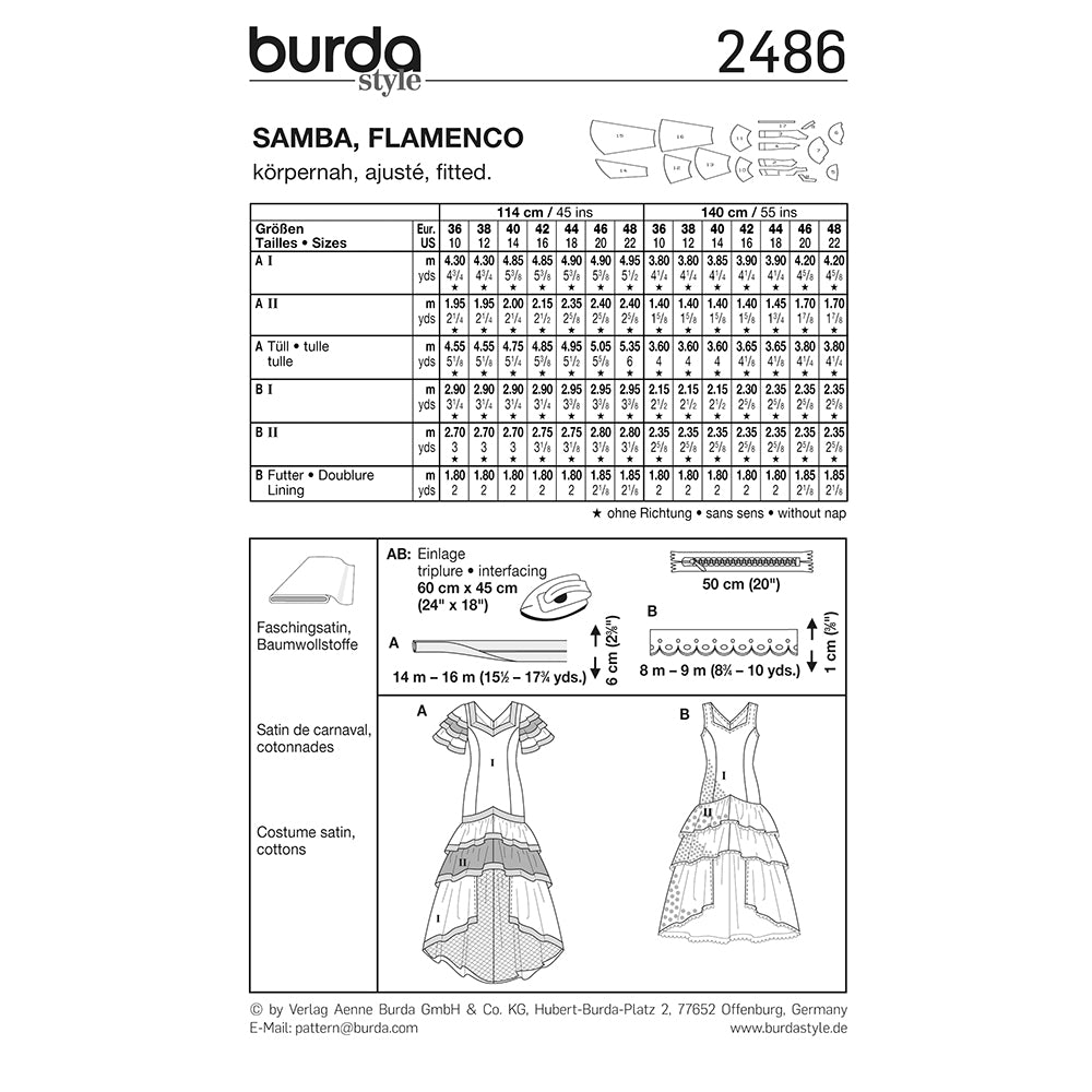 BURDA Carnival Sewing Pattern Pattern 2486 Womens Costume Pattern Flamenco