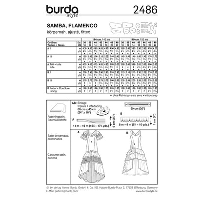 BURDA Carnival Sewing Pattern Pattern 2486 Womens Costume Pattern Flamenco