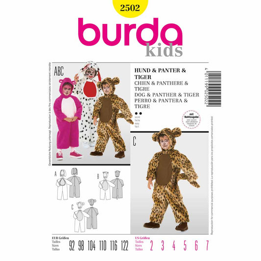 BURDA Carnival - 2502 Kids Costume Pattern - Dog & Panther & Tiger