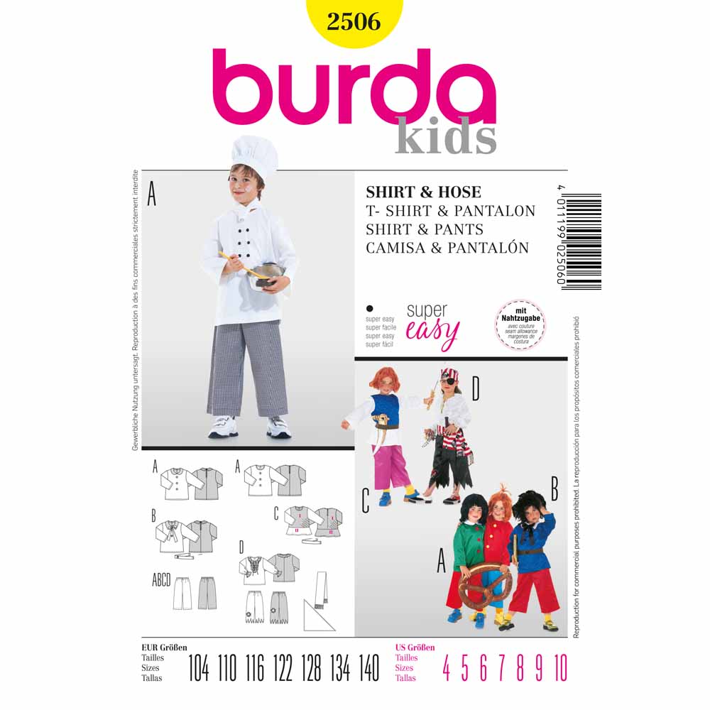 BURDA Carnival Sewing Pattern Pattern 2506 Kids Costume Pattern Shirt & Pants