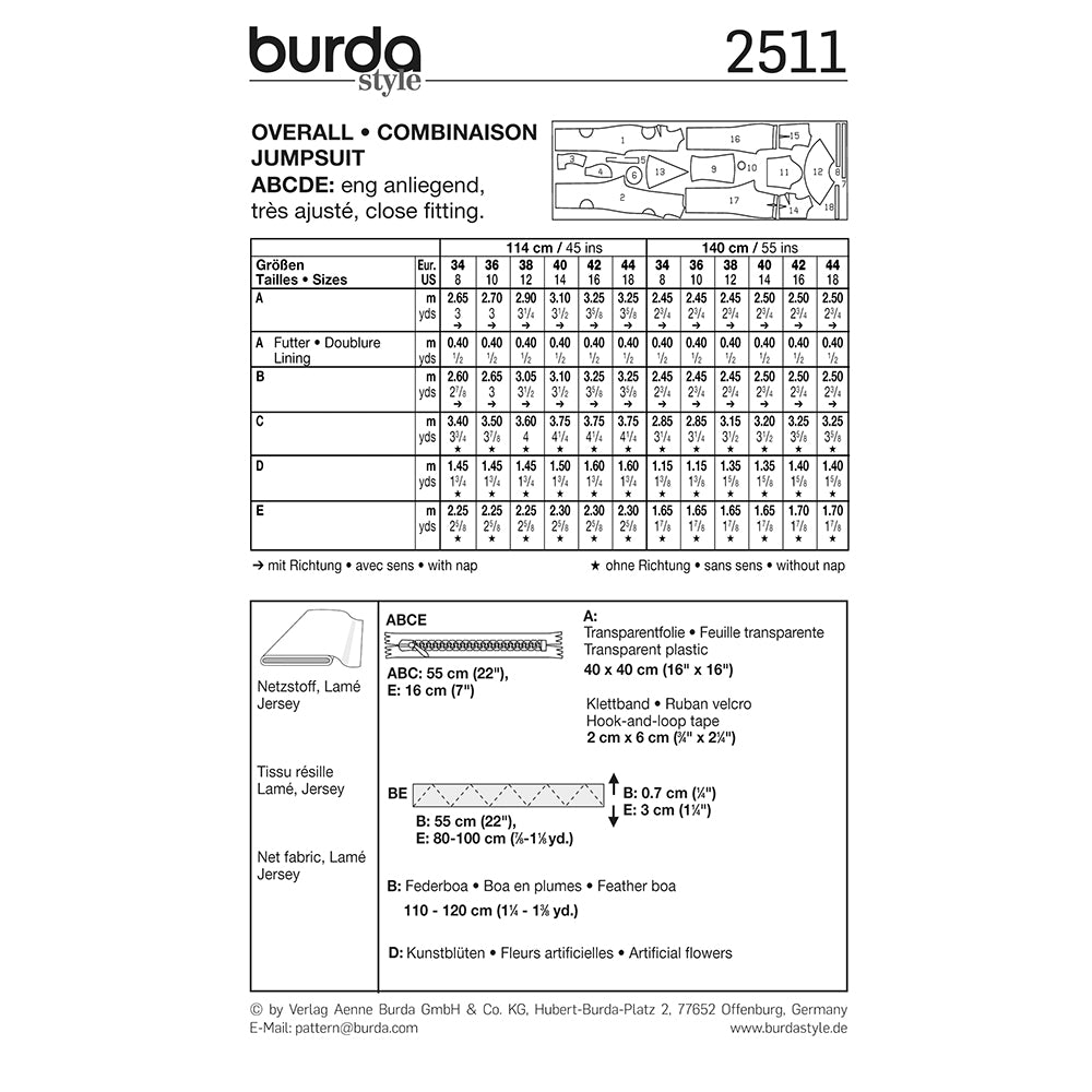 BURDA Carnival Sewing Pattern Pattern 2511 Womens Costume Pattern Jumpsuit
