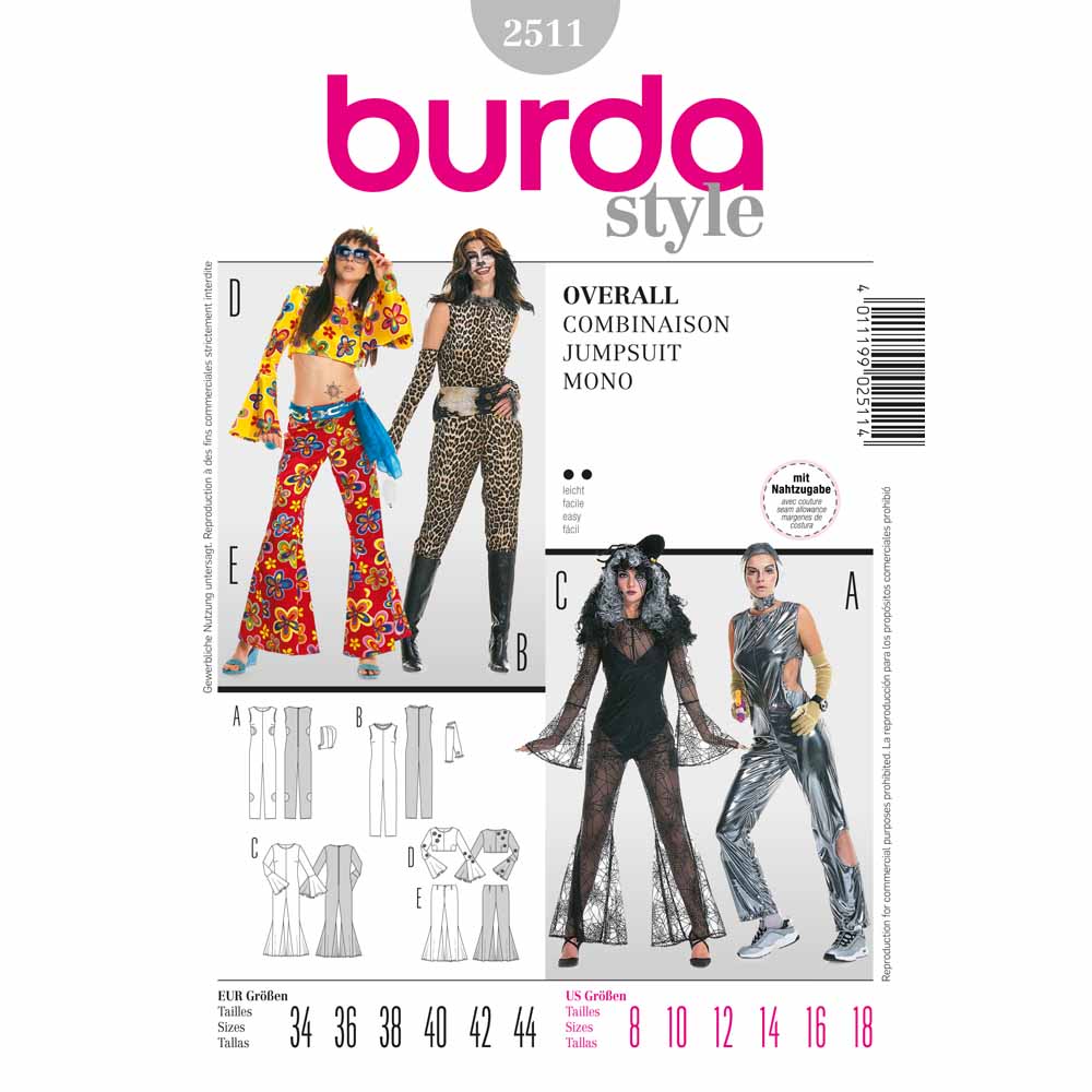 BURDA Carnival Sewing Pattern Pattern 2511 Womens Costume Pattern Jumpsuit