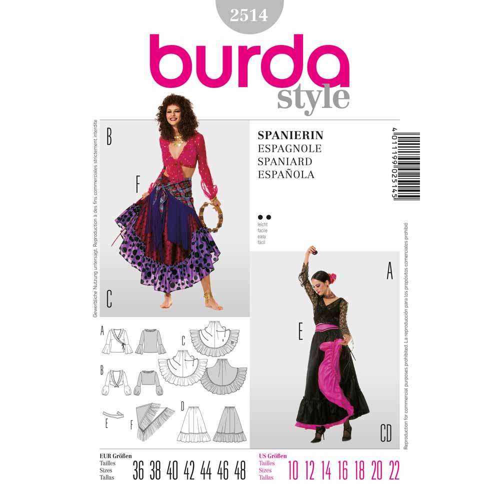 BURDA Carnival - 2514 Womens Costume Pattern - Spaniard