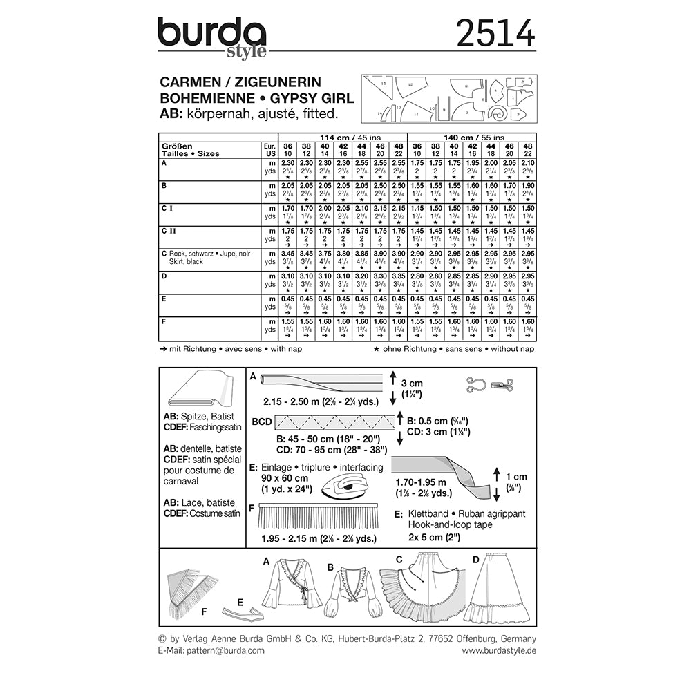BURDA Carnival Sewing Pattern Pattern 2514 Womens Costume Pattern Spaniard