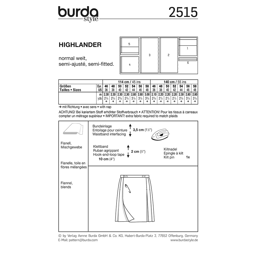 BURDA Carnival Sewing Pattern Pattern 2515 Mens Costume Pattern Highlander