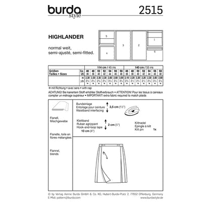 BURDA Carnival Sewing Pattern Pattern 2515 Mens Costume Pattern Highlander