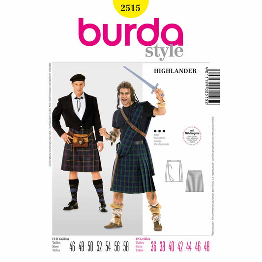 BURDA Carnival Sewing Pattern Pattern 2515 Mens Costume Pattern Highlander