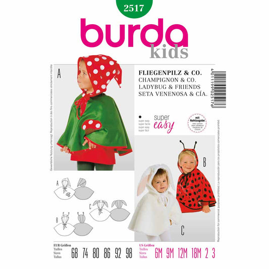 BURDA Carnival Sewing Pattern Pattern 2517 Kids Costume Pattern Mushroom & Ladybug & Friends