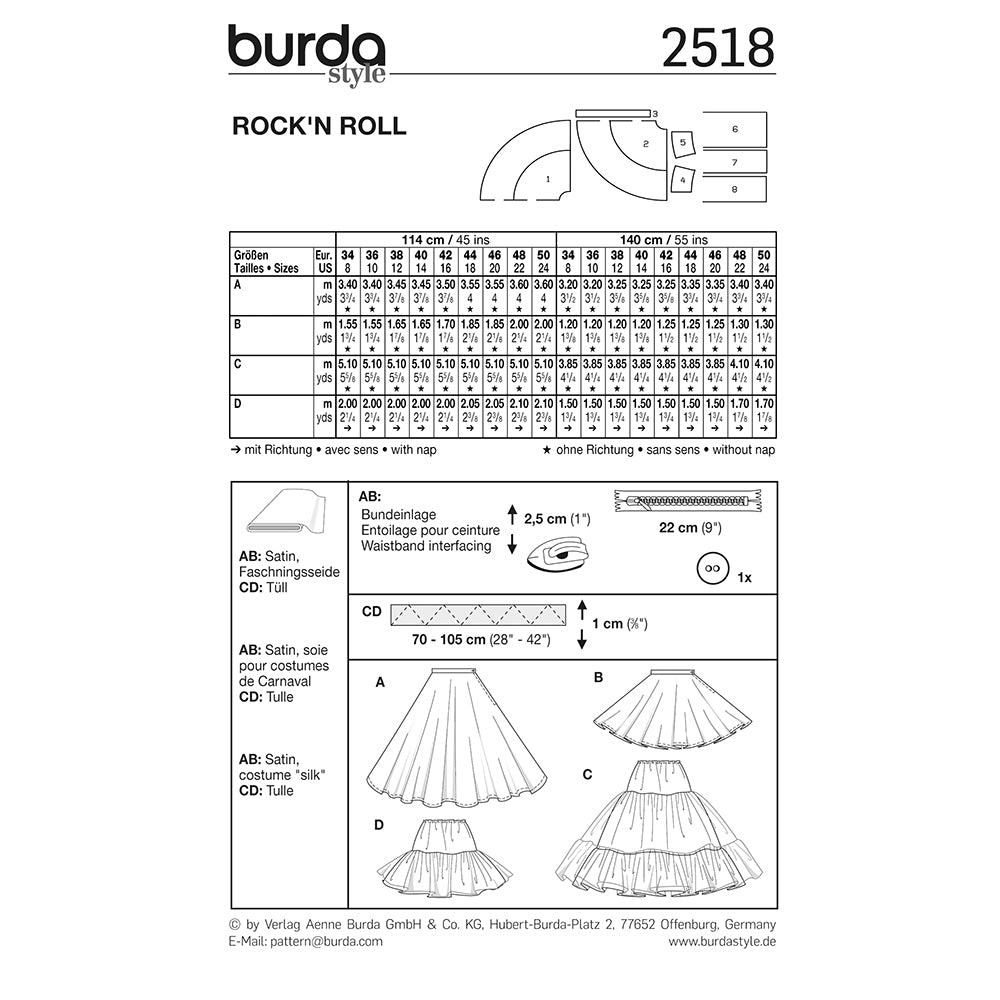 BURDA Carnival Sewing Pattern Pattern 2518 Womens Costume Pattern Rock 'N' Roll