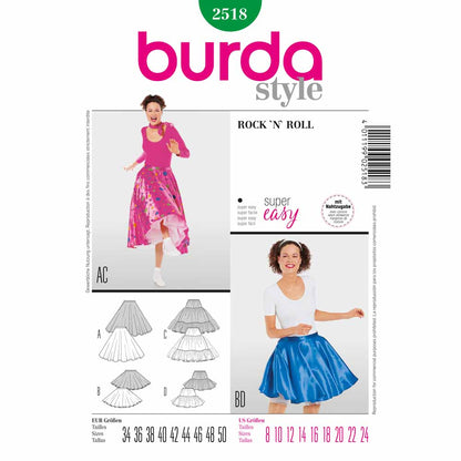 BURDA Carnival Sewing Pattern Pattern 2518 Womens Costume Pattern Rock 'N' Roll